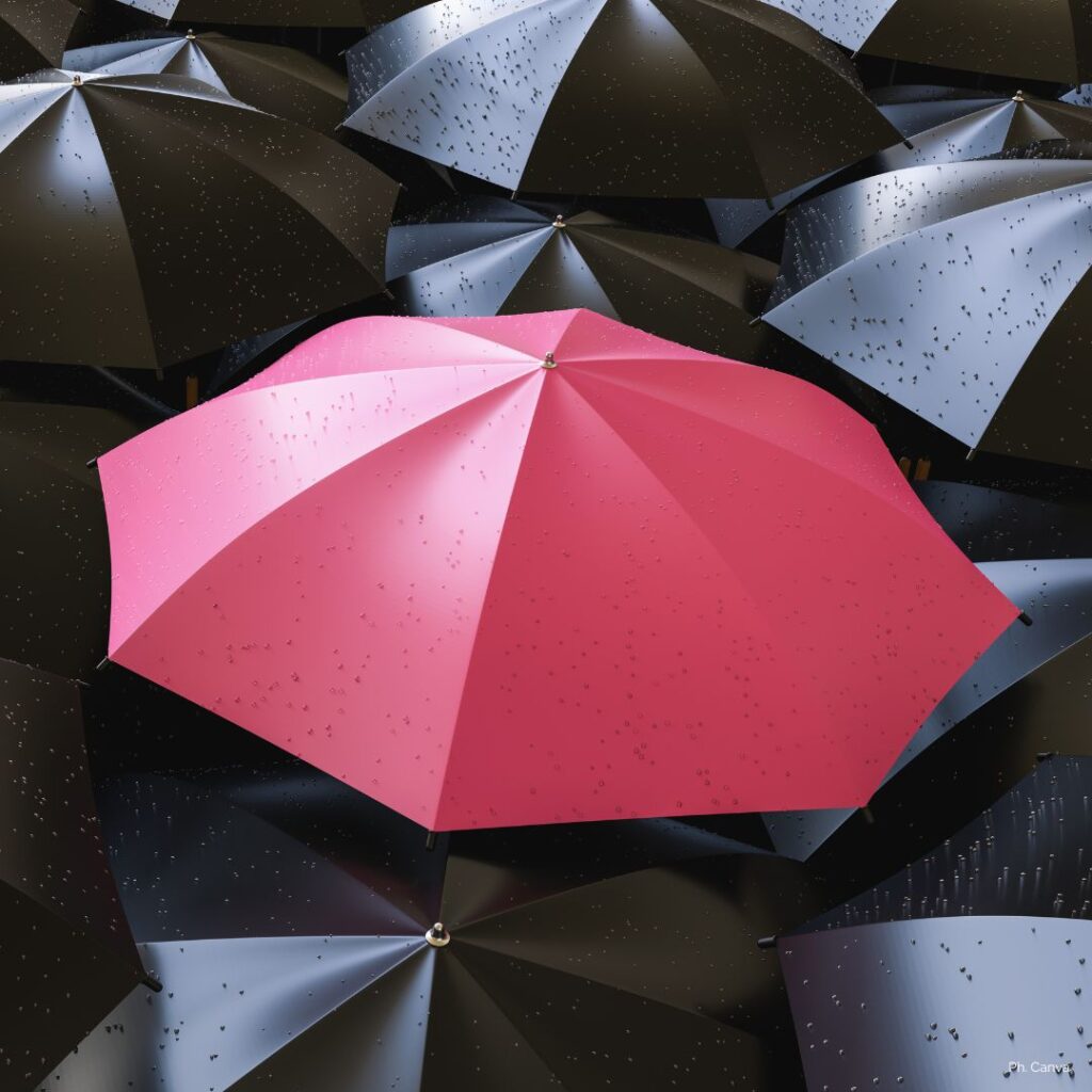 Come un ombrello rosa spicca, così puoi gestire la tua comunicazione: funzionale e distintiva.